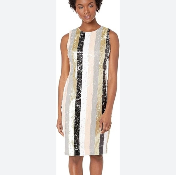 Calvin Klein Women Striped Sequin Sheath Dress sz 12 - Picture 1 of 12
